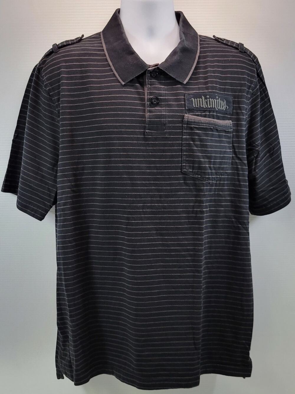Vintage Ecko Unltd Men's Black Embroidered Graphic Collared Polo Shirt Size XL